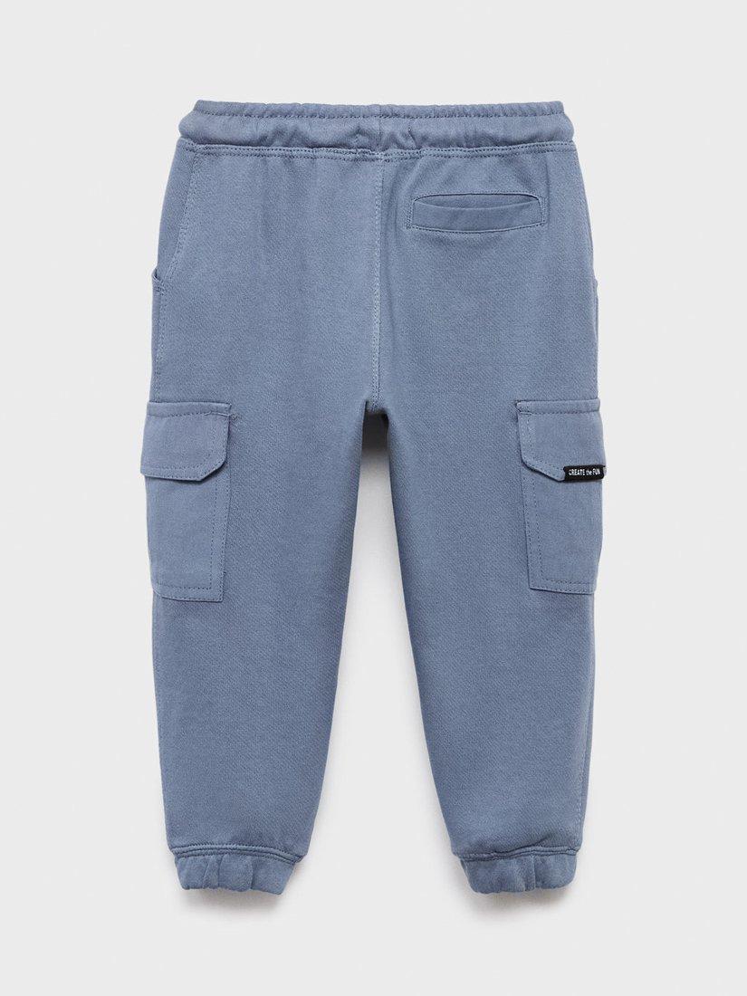 Product image 2 of 4, which shows Mango Kids' Tapered Cargo Trousers, Medium Blue, 3-4 years