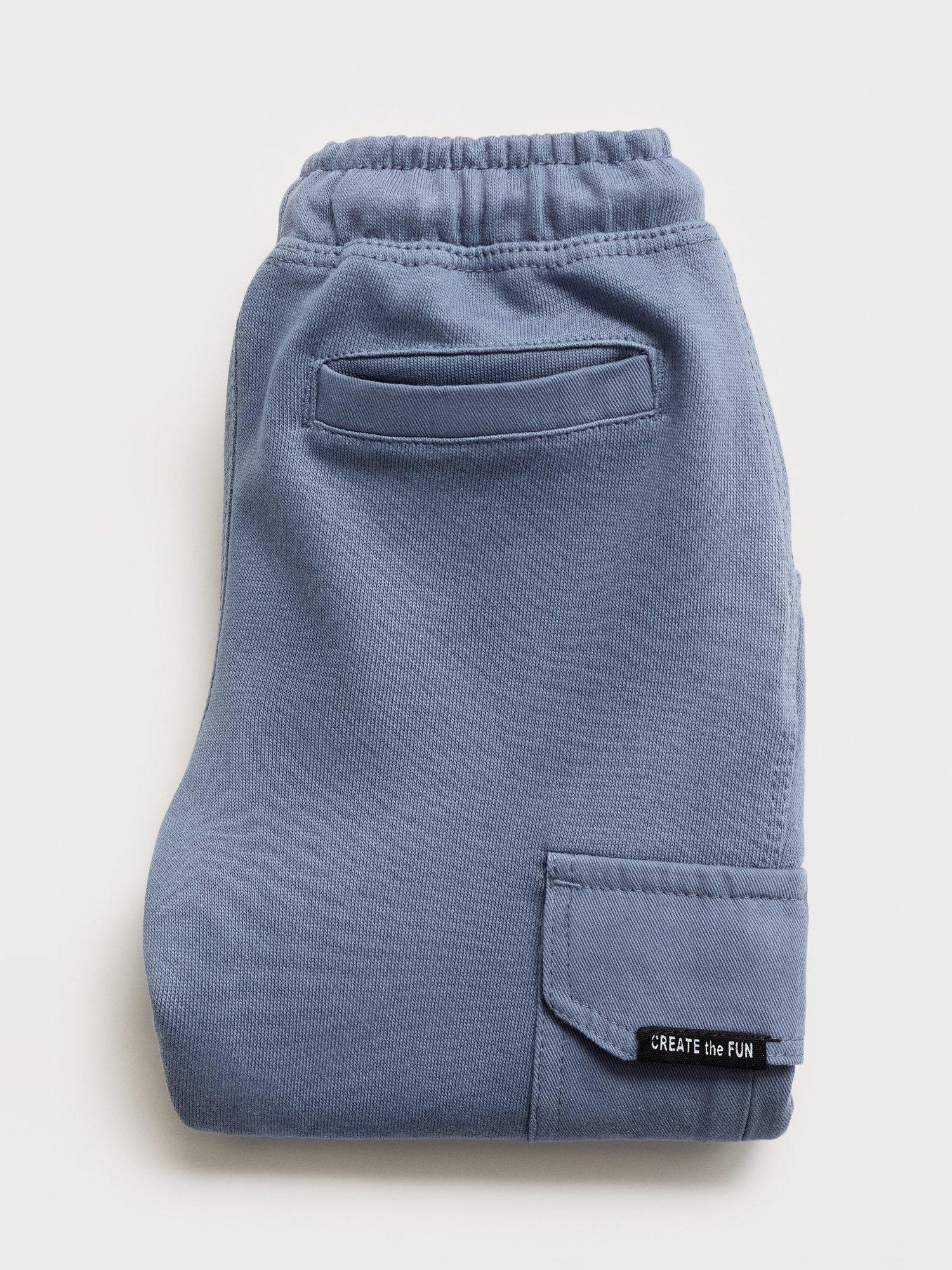 Product image 3 of 4, which shows Mango Kids' Tapered Cargo Trousers, Medium Blue, 3-4 years