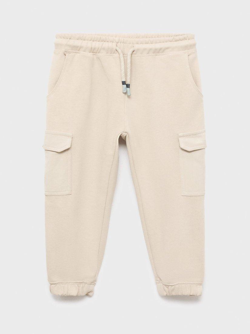 Product image 1 of 4, which shows Mango Kids' Tapered Cargo Trousers, Beige, 18-24 months