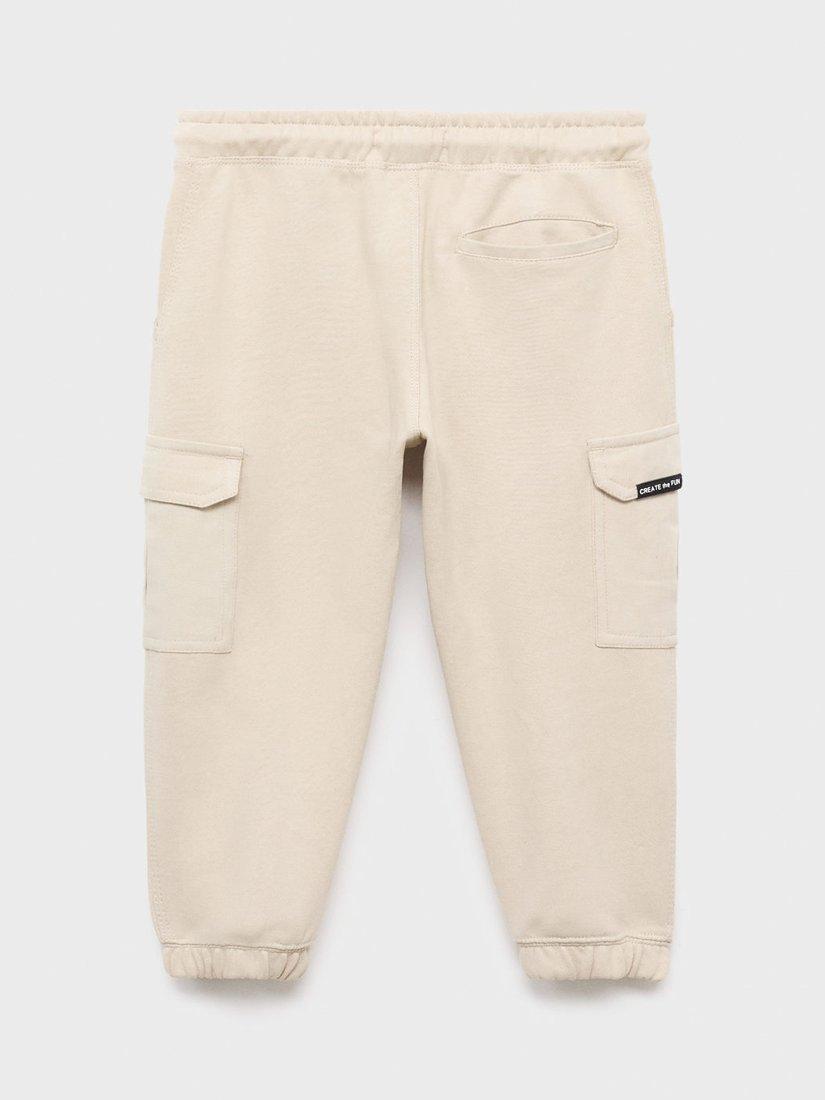Product image 2 of 4, which shows Mango Kids' Tapered Cargo Trousers, Beige, 18-24 months
