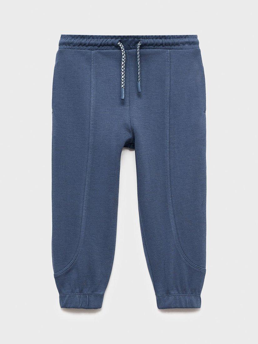 Mango Kids' Cotton Tapered Drawstring Joggers, Dark Blue