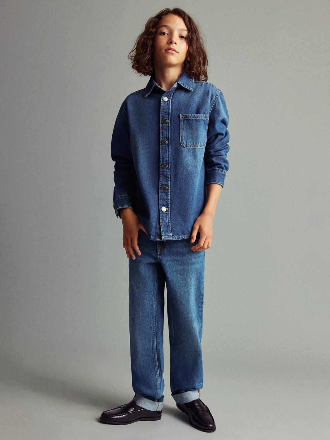 Product image 1 of 5, which shows Mango Kids' Cotton Blend Regular Jeans, Open Blue, 8 years