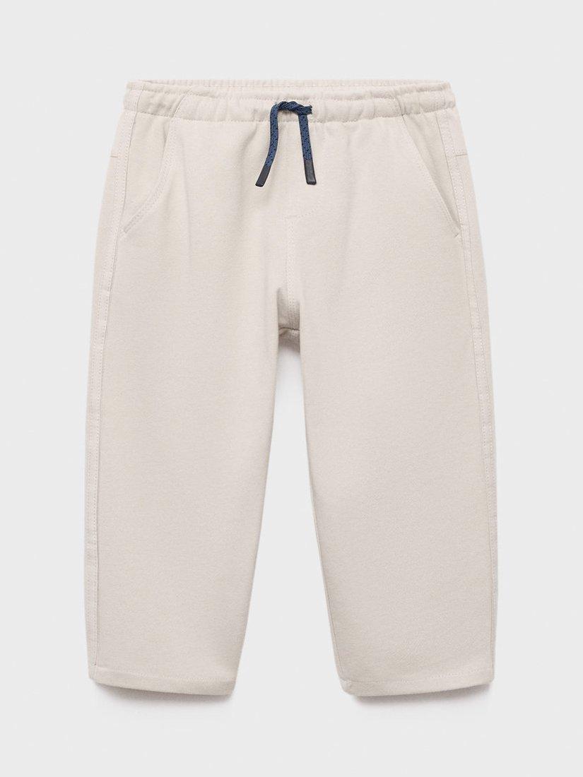 Product image 1 of 4, which shows Mango Kids' Cotton Relaxed Drawstring Joggers, Natural White, 3-4 years