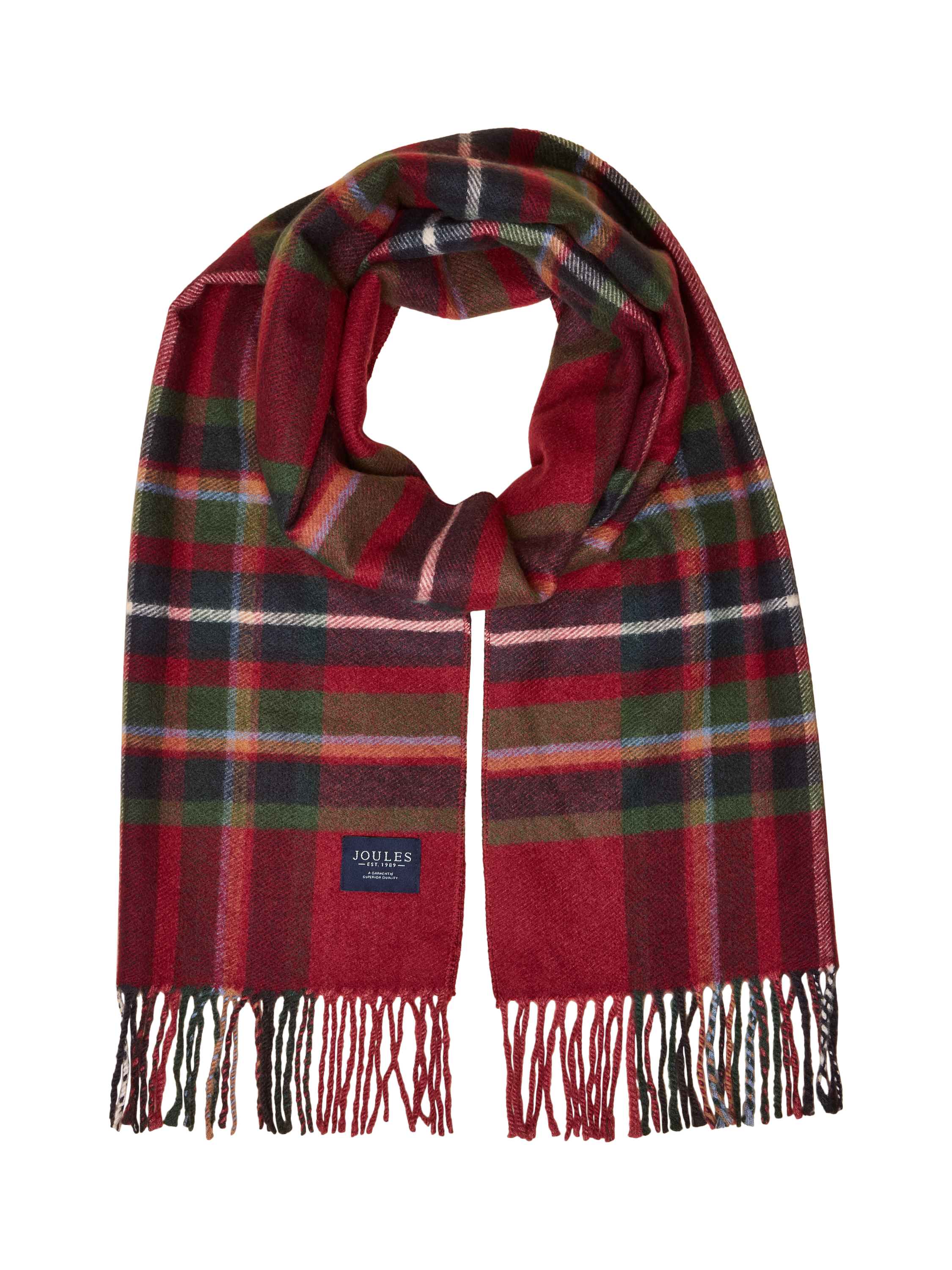 Product image 2 of 5, which shows Joules Oversized Tartan Check Scarf, Red/Multi, One Size