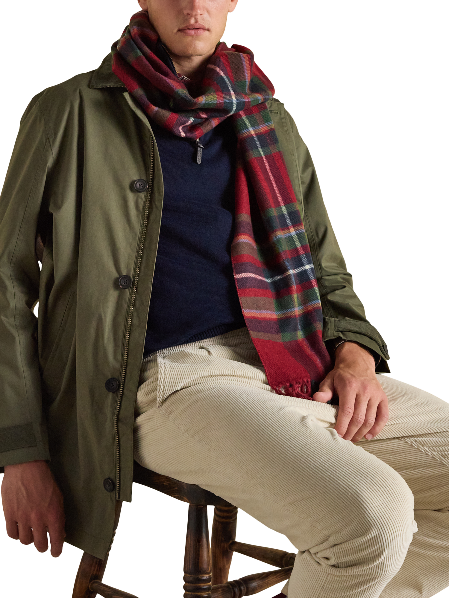 Product image 4 of 5, which shows Joules Oversized Tartan Check Scarf, Red/Multi, One Size