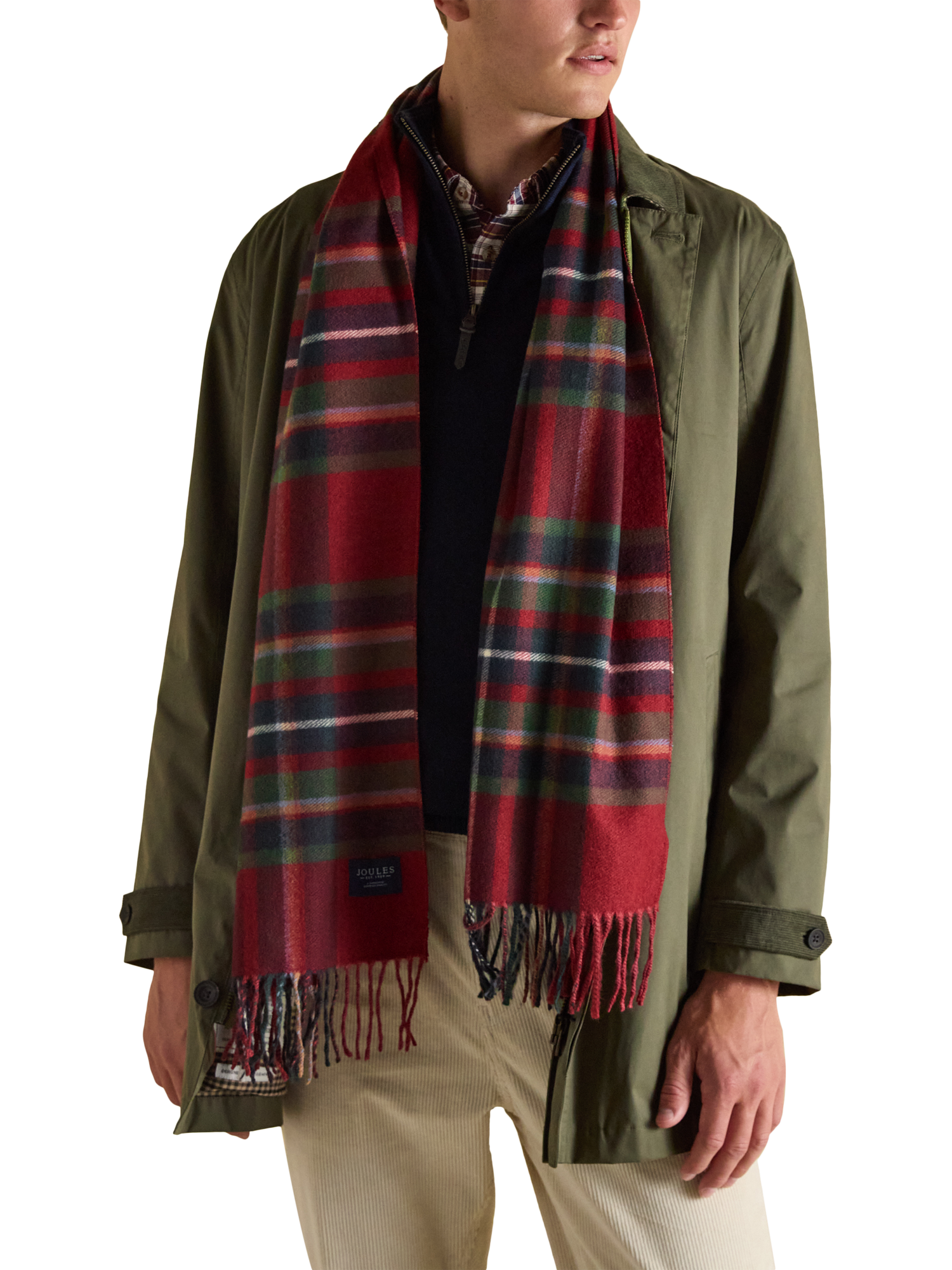 Product image 5 of 5, which shows Joules Oversized Tartan Check Scarf, Red/Multi, One Size