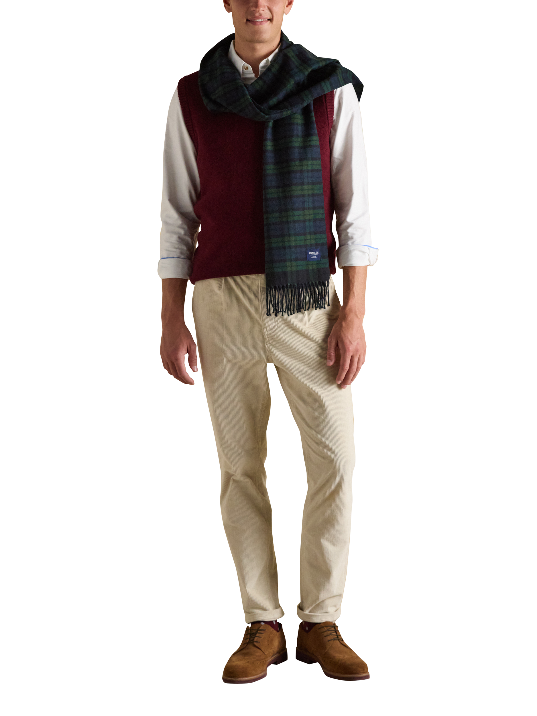 Product image 2 of 4, which shows Joules Tartan Scarf, Navy/Green