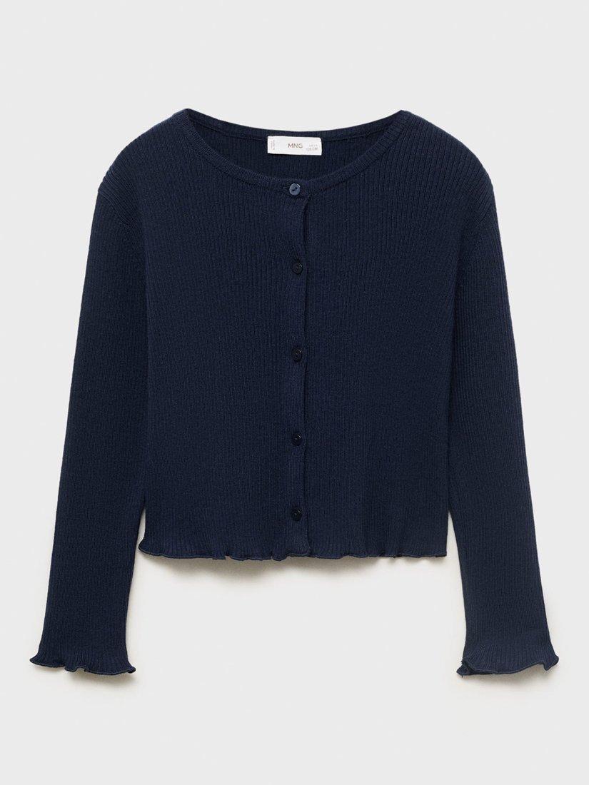 Product image 2 of 5, which shows Mango Kids' Lyra Cotton Blend Long Sleeved Cardigan, Navy, 5-6 years