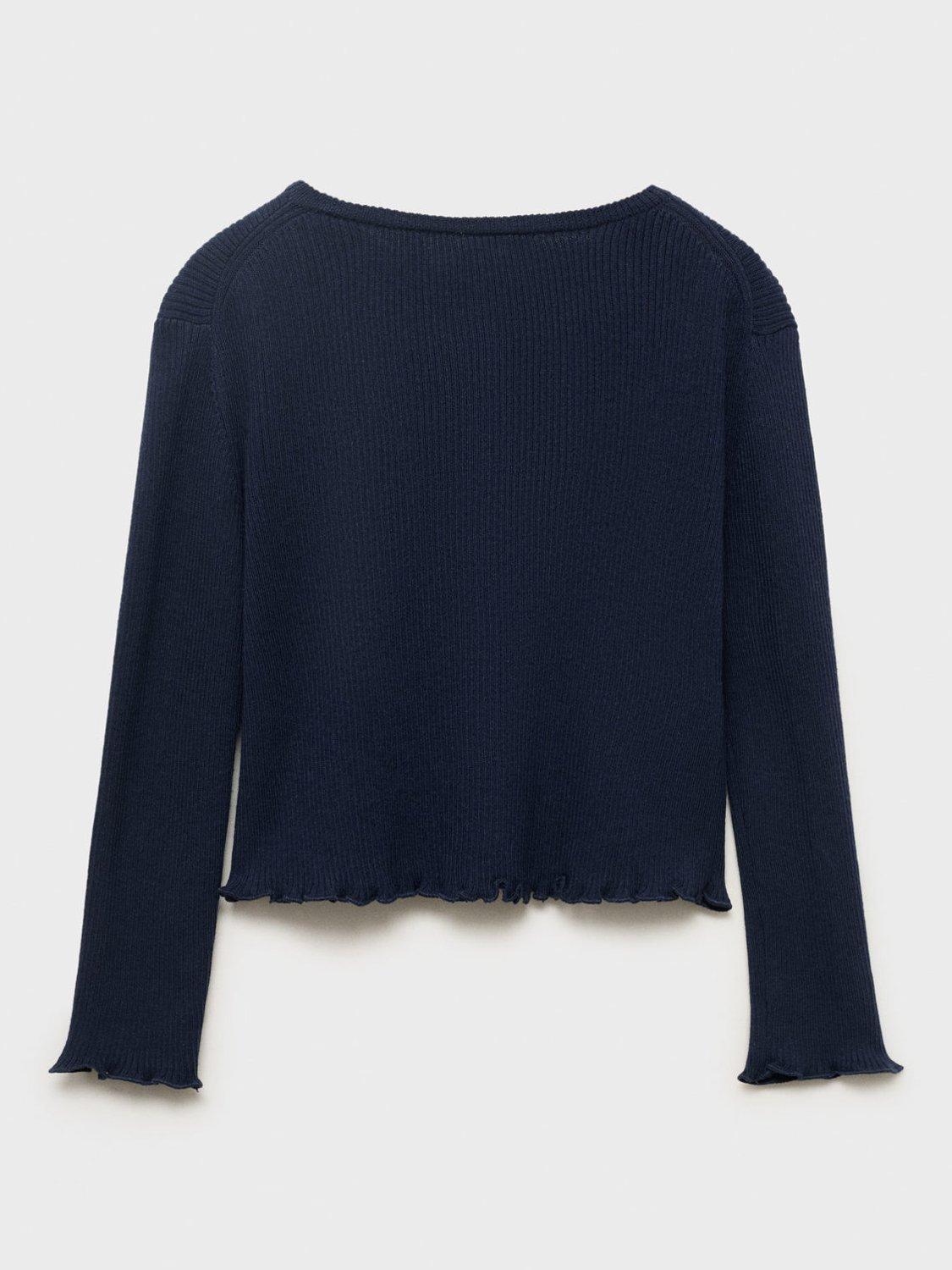 Product image 3 of 5, which shows Mango Kids' Lyra Cotton Blend Long Sleeved Cardigan, Navy, 5-6 years