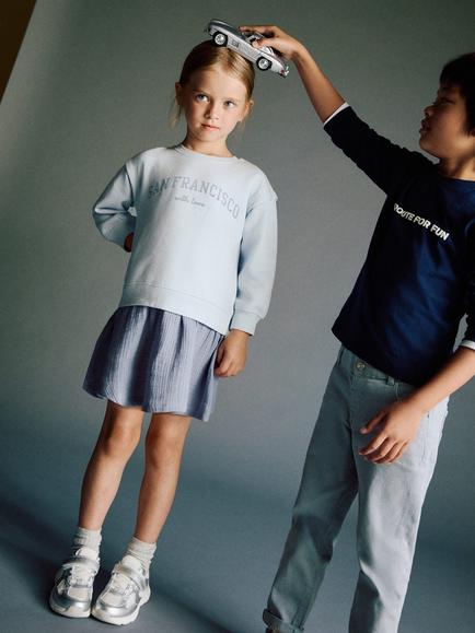 Mango Kids' Sanfran Cotton Blend Relaxed Sweatshirt, Light Blue - view 2, Light Blue