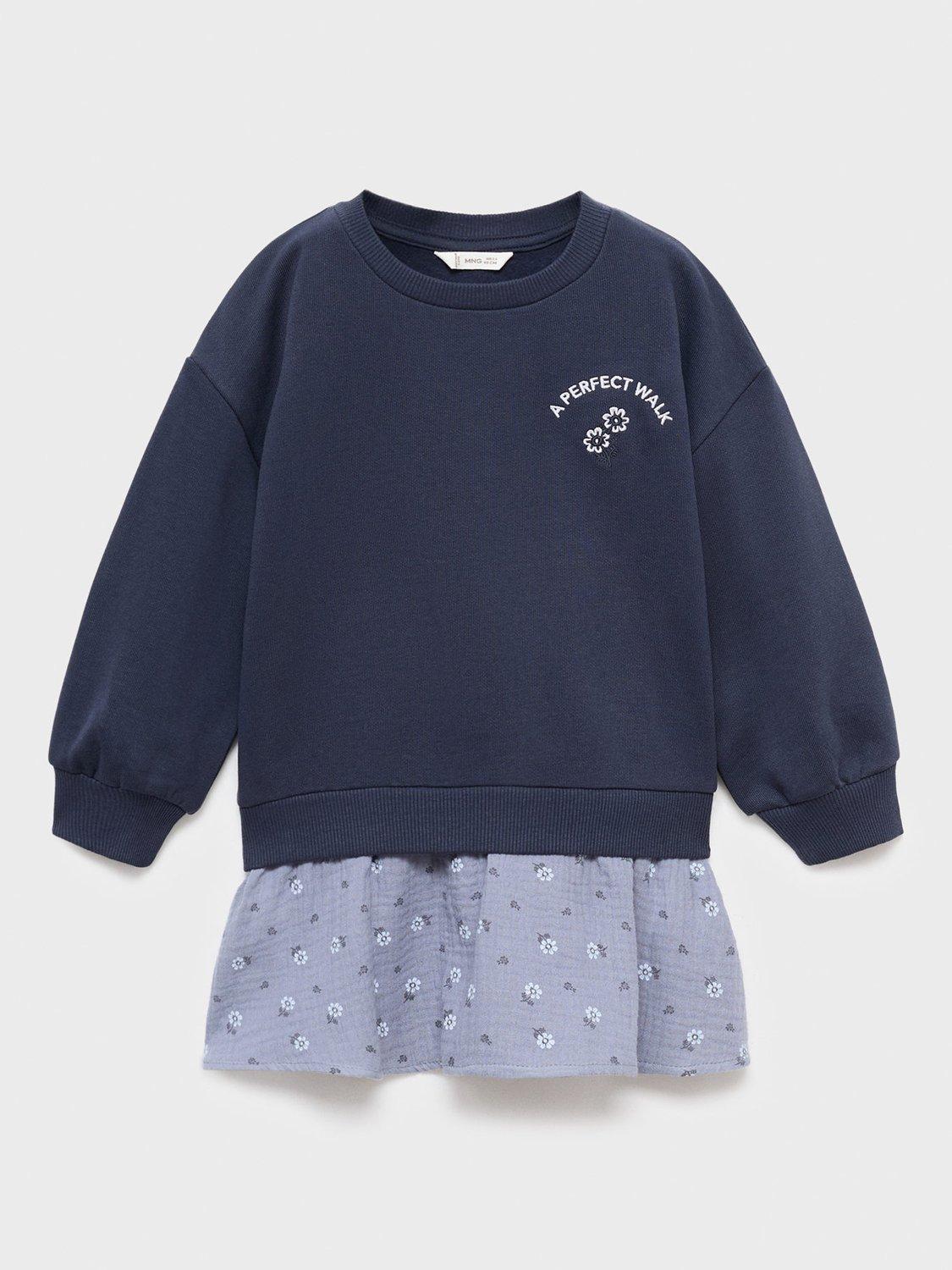 Product image 1 of 4, which shows Mango Kids' Cotton Sweatshirt Dress, Navy, 5-6 years