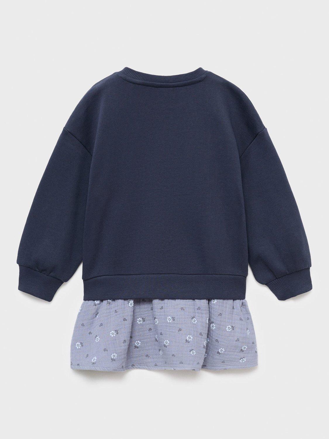 Product image 2 of 4, which shows Mango Kids' Cotton Sweatshirt Dress, Navy, 5-6 years