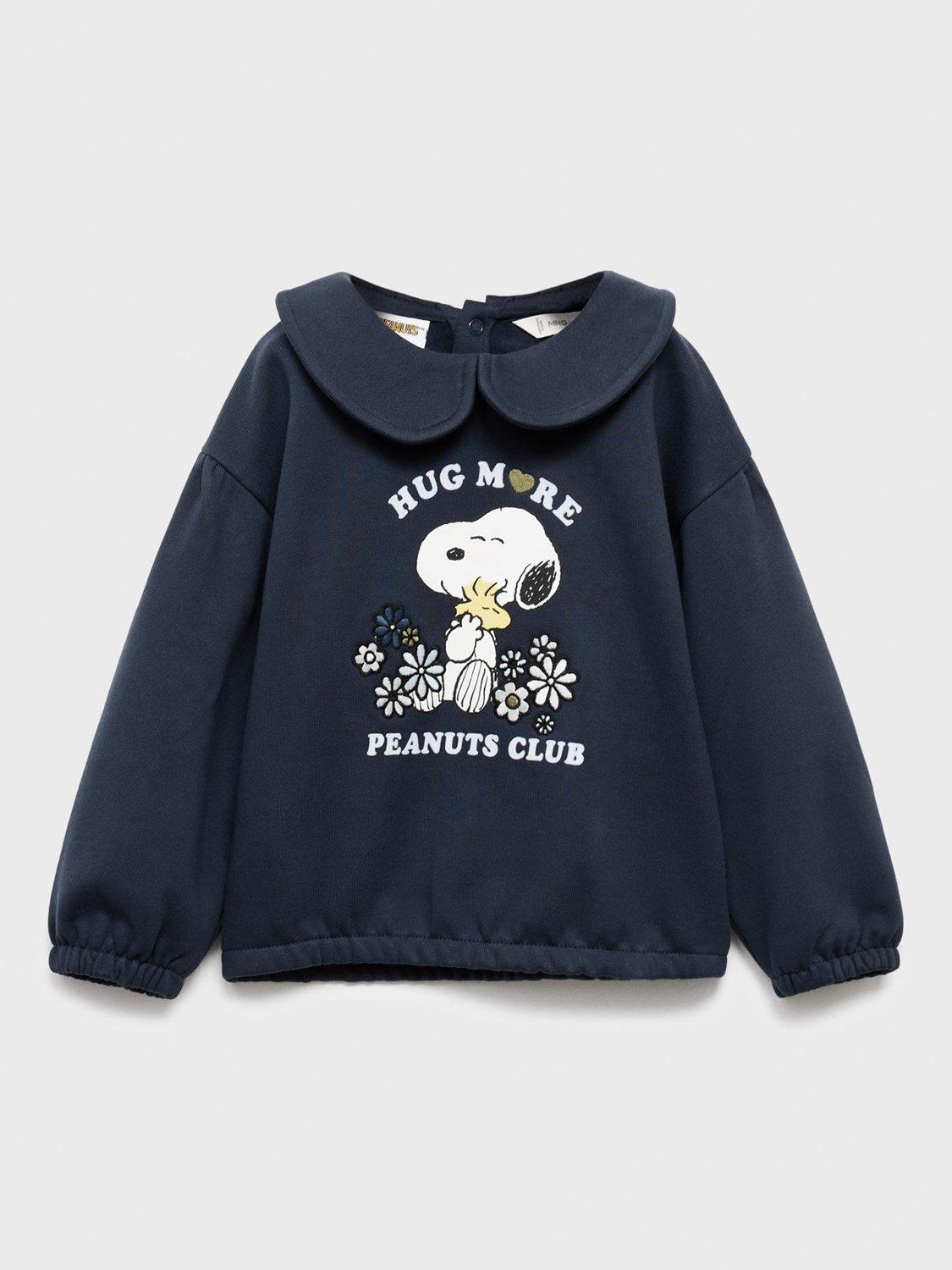 Mango Kids' Cotton Relaxed Snoopy Sweatshirt, Navy