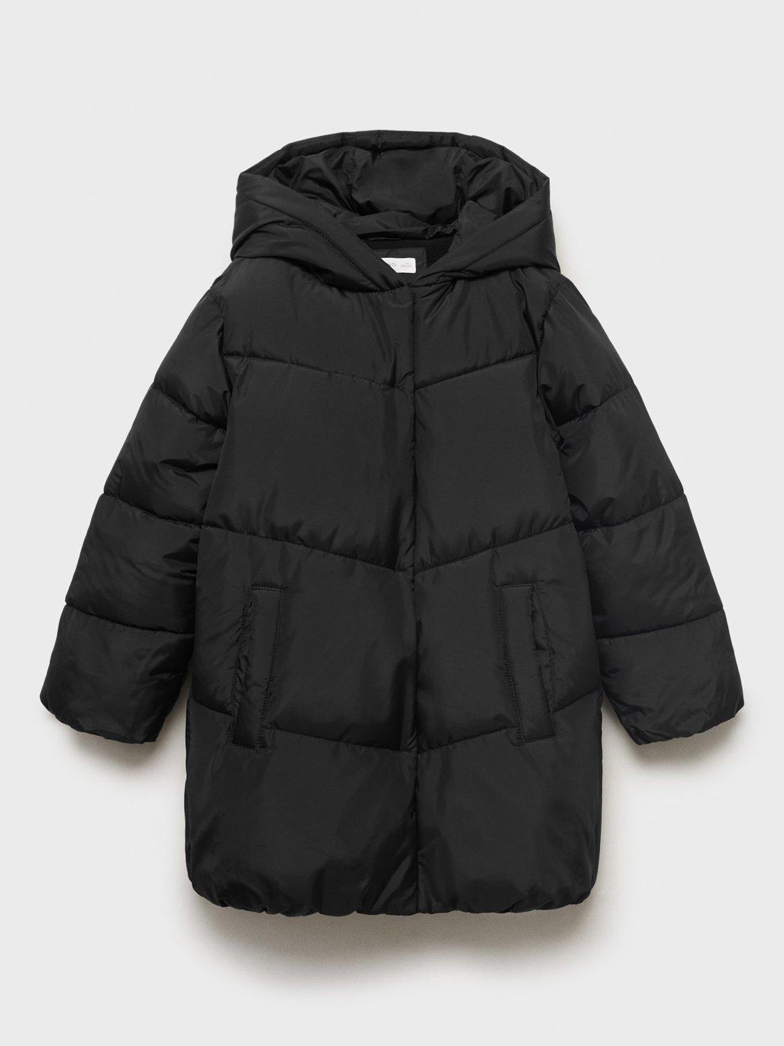 Mango Kids' Anna Hooded Quilted Coat, Black