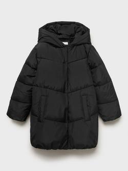 Mango Kids' Anna Hooded Quilted Coat, Black, Black
