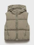 Mango Kids' Luisa Hooded Sleeveless Gilet, Khaki