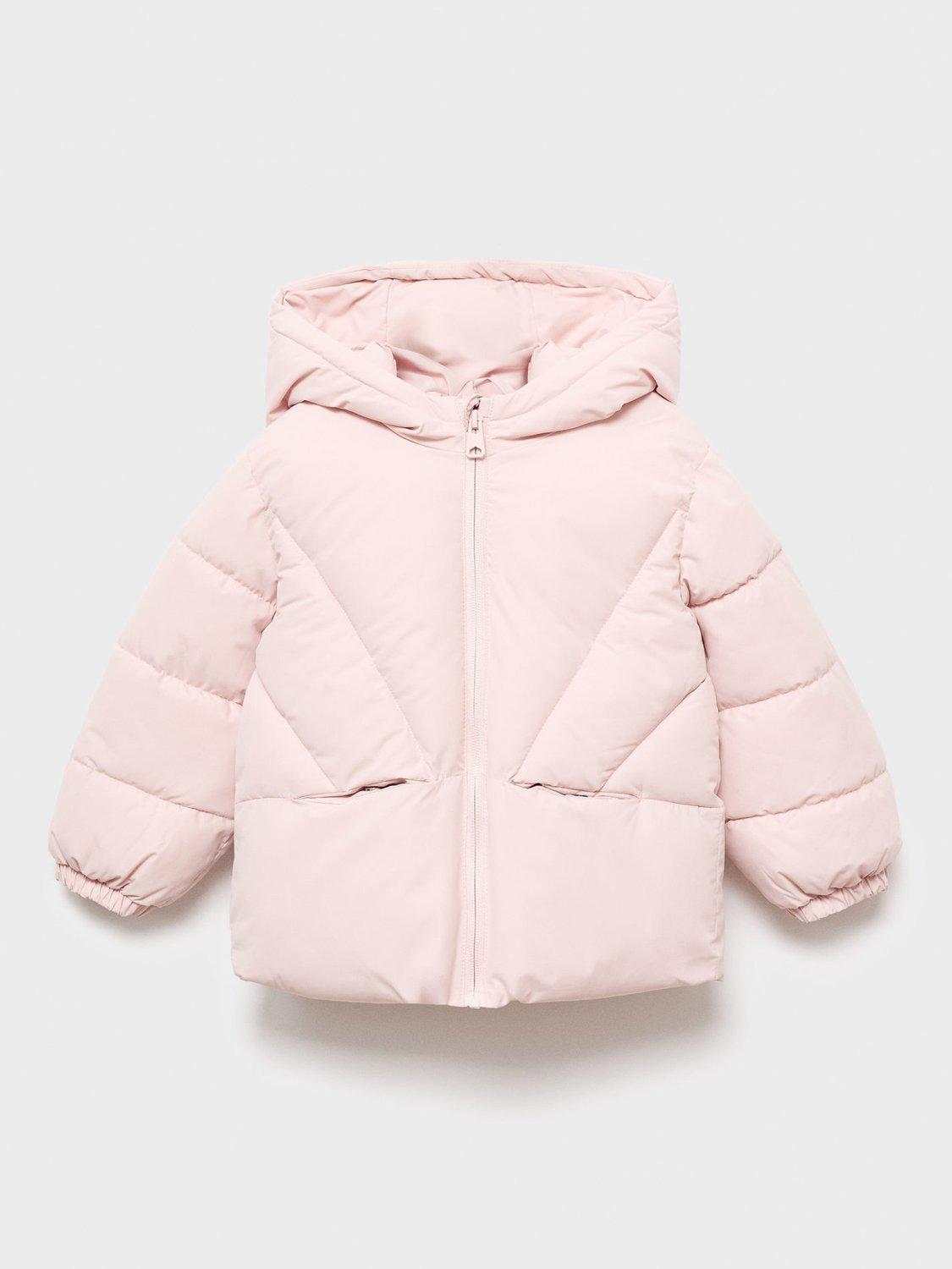 Product image 1 of 4, which shows Mango Kids' Noni Quilted Hooded Coat, Pink, 9-12 months