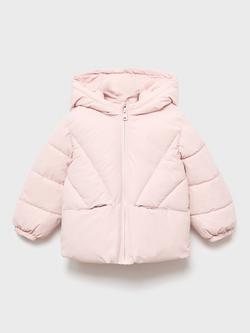 Mango Kids' Noni Quilted Hooded Coat, Pink