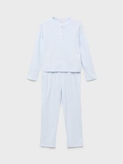 Mango Kids' Azuli Long Sleeve Pointelle Cotton Pyjama Set, Light Pastel Blue, Light Pastel Blue