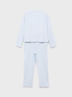 Mango Kids' Azuli Long Sleeve Pointelle Cotton Pyjama Set, Light Pastel Blue - view 2, Light Pastel Blue