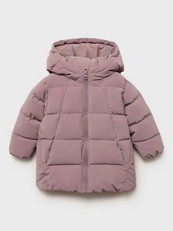 Mango Kids' Julie Quilted Hooded Coat, Medium Purple