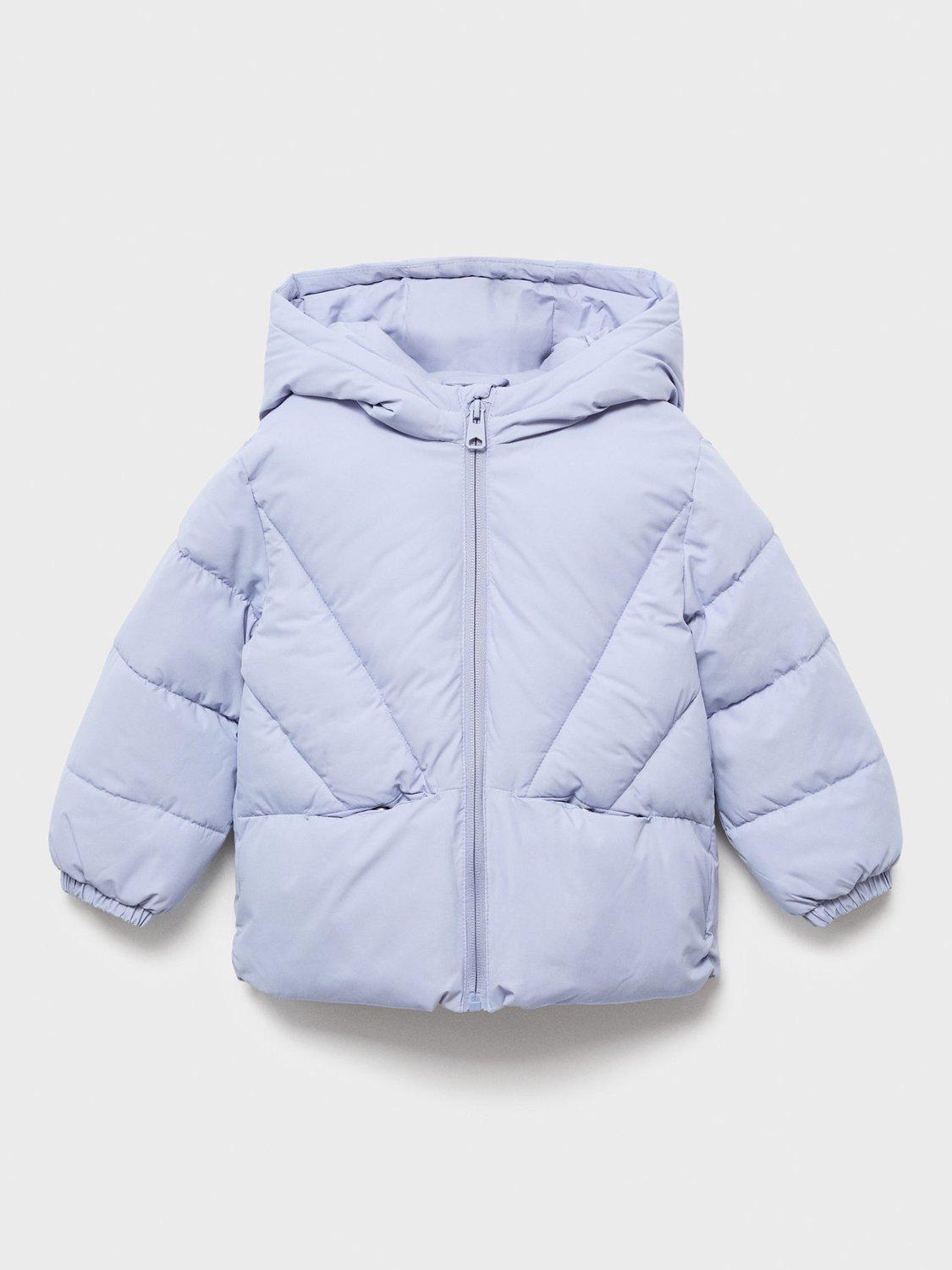 Product image 1 of 4, which shows Mango Kids' Noni Quilted Hooded Coat, Light Blue, 9-12 months
