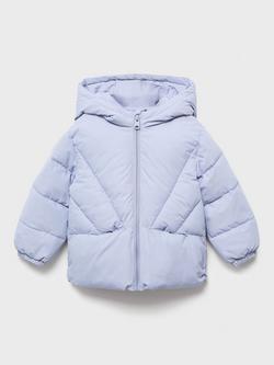 Mango Kids' Noni Quilted Hooded Coat, Light Blue