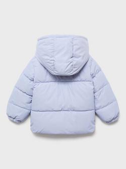 Mango Kids' Noni Quilted Hooded Coat - view 2, Light Blue