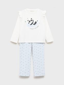 Mango Kids' Pandita Cotton Long Sleeved Pyjamas, Natural White, Natural White
