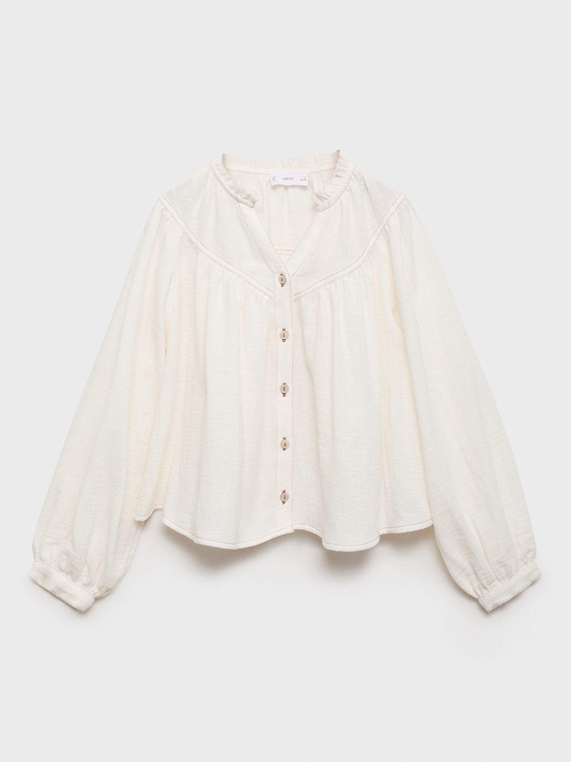 Product image 1 of 4, which shows Mango Kids' Alba Puff Sleeve Cotton Blouse, Light Beige, 10 years