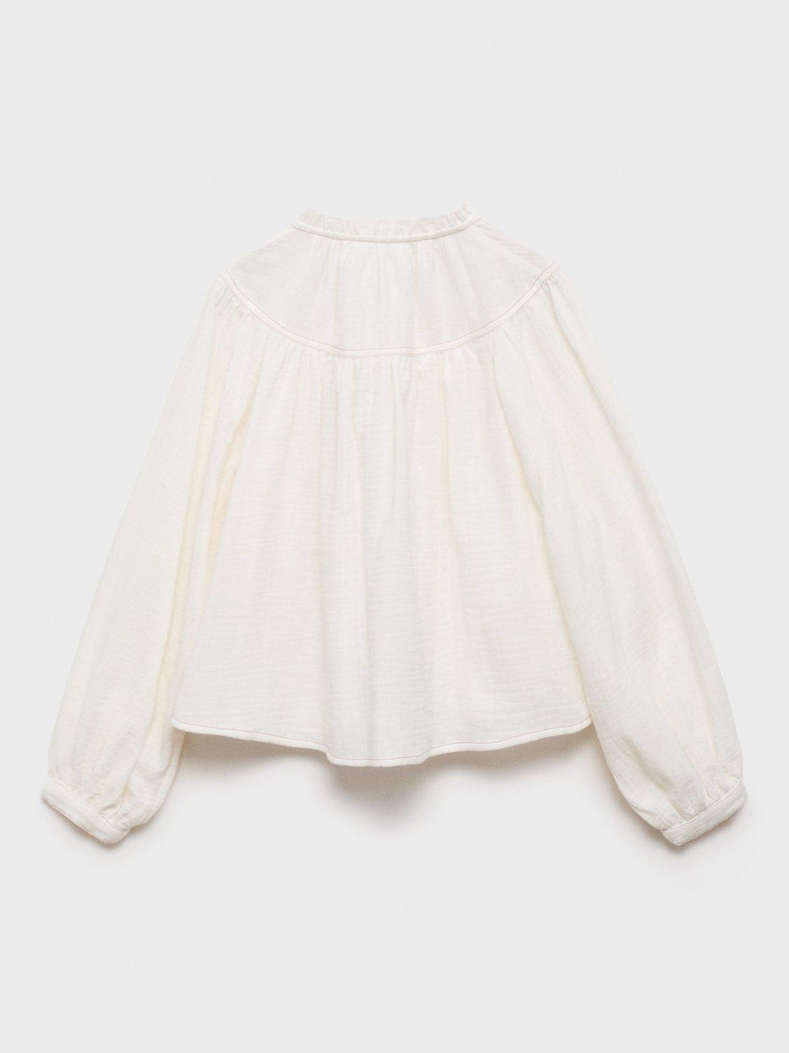 Product image 2 of 4, which shows Mango Kids' Alba Puff Sleeve Cotton Blouse, Light Beige, 10 years