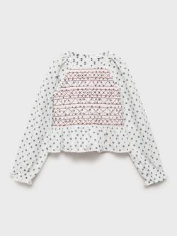 Mango Kids' Silvana Cotton Blend Long Sleeved Blouse, Light Beige, Light Beige