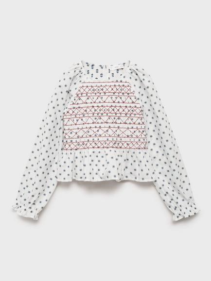 Mango Kids' Silvana Cotton Blend Long Sleeved Blouse, Light Beige, Light Beige