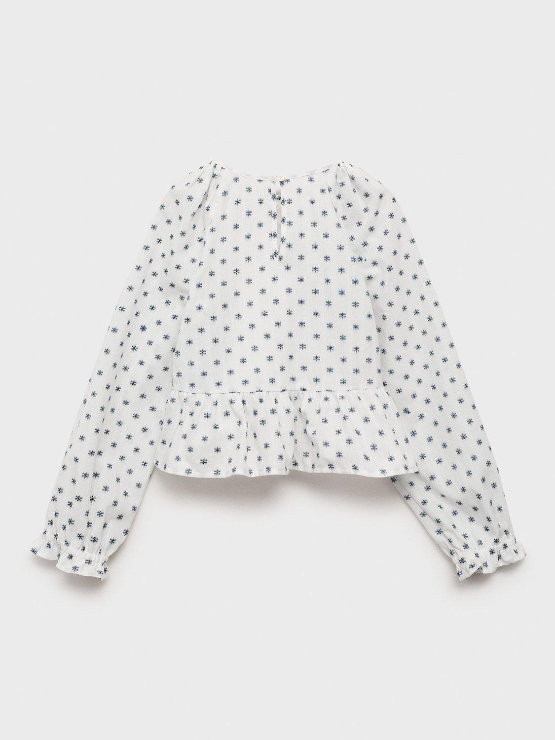 Product image 2 of 4, which shows Mango Kids' Silvana Cotton Blend Long Sleeved Blouse, Light Beige, 6 years