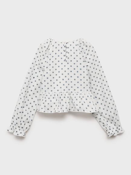 Mango Kids' Silvana Cotton Blend Long Sleeved Blouse, Light Beige - view 2, Light Beige