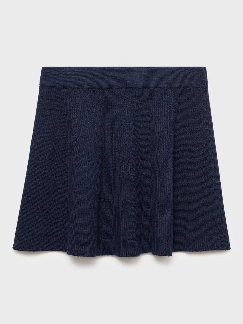 Product image 3 of 7, which shows Mango Kids' Libra Cotton Rich Flared Mini Skirt, Navy, 11-12 years