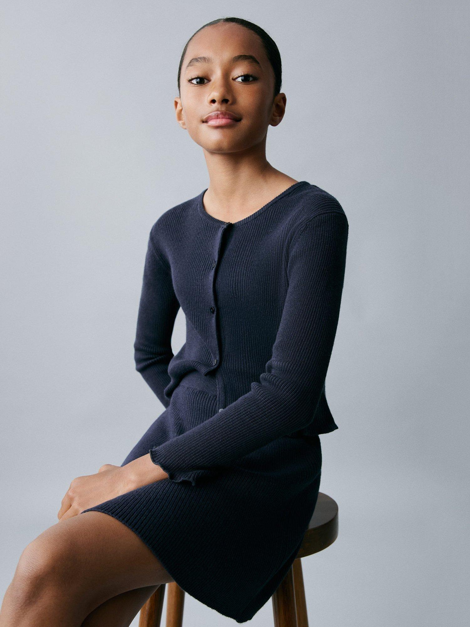 Product image 6 of 7, which shows Mango Kids' Libra Cotton Rich Flared Mini Skirt, Navy, 11-12 years