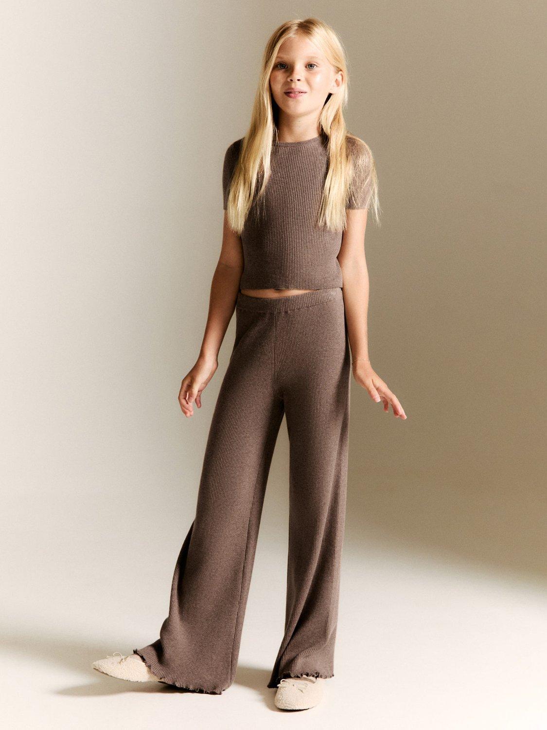 Product image 1 of 6, which shows Mango Kids' Lyrap Cotton Blend Trousers, Brown, 11-12 years