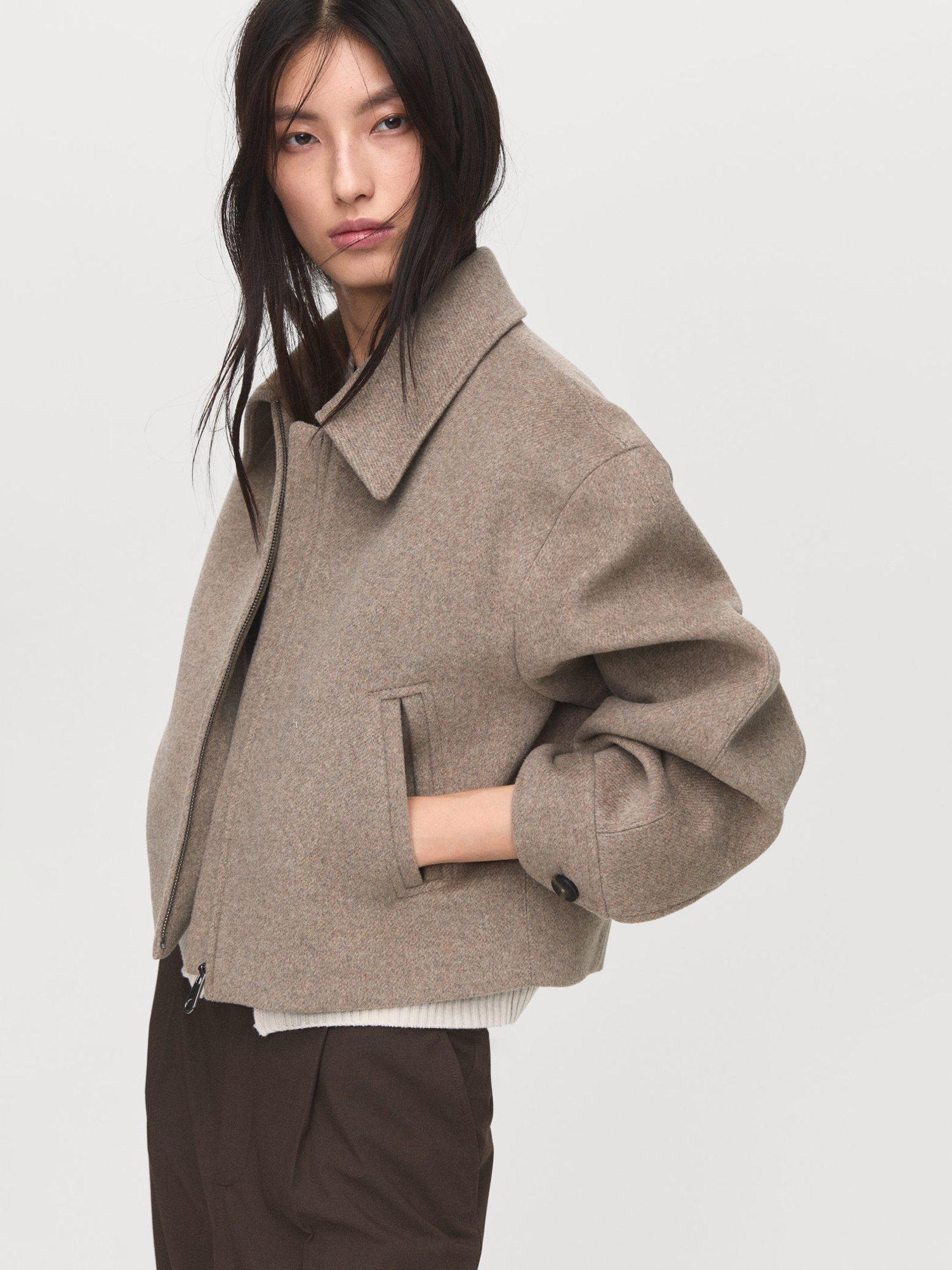 Product image 1 of 7, which shows Mango Candy Wool Rich Jacket, Pastel Brown, XS