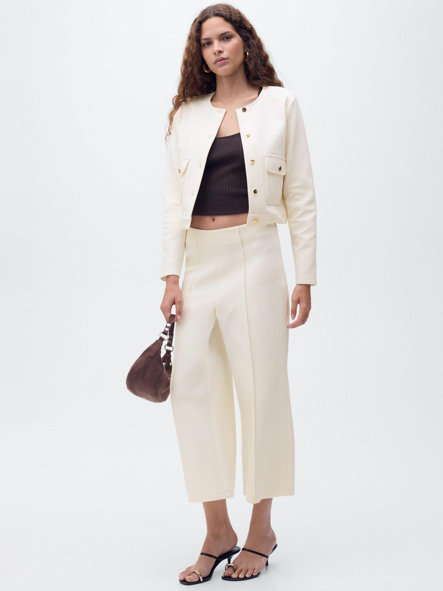 Product image 2 of 8, which shows Mango Pocket Detail Cropped Jacket, Light Beige, M