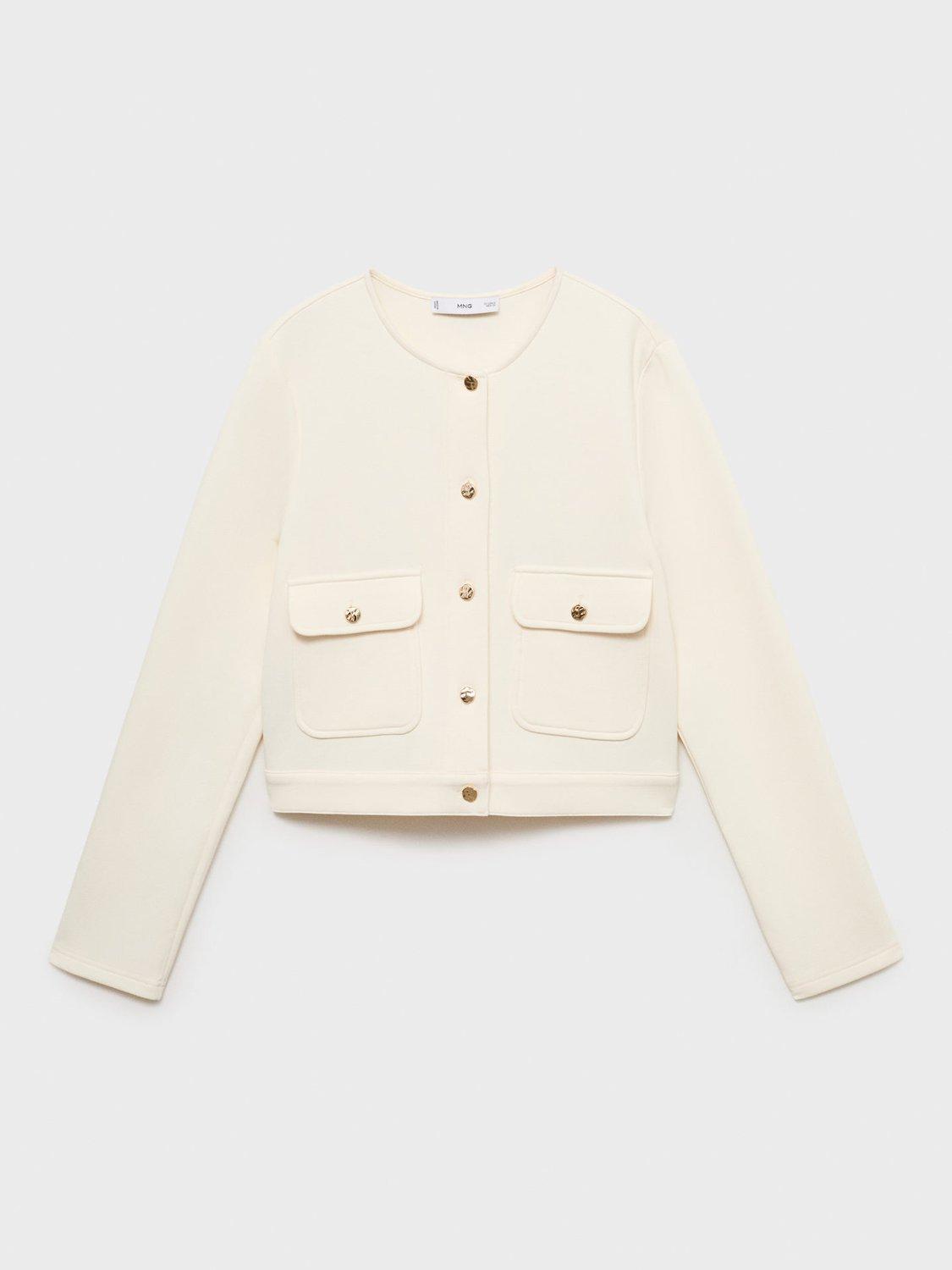 Product image 3 of 8, which shows Mango Pocket Detail Cropped Jacket, Light Beige, M