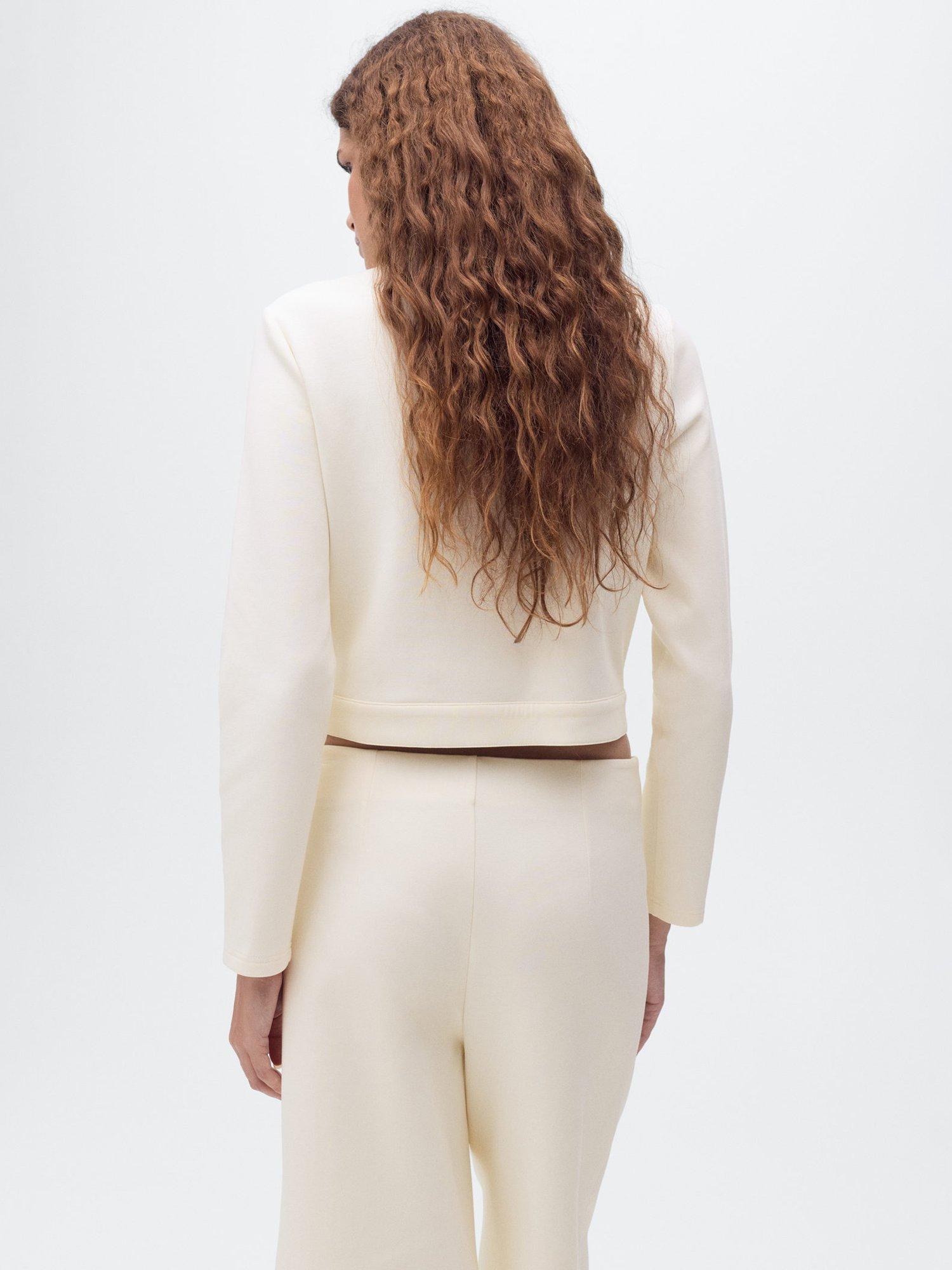 Product image 4 of 8, which shows Mango Pocket Detail Cropped Jacket, Light Beige, M