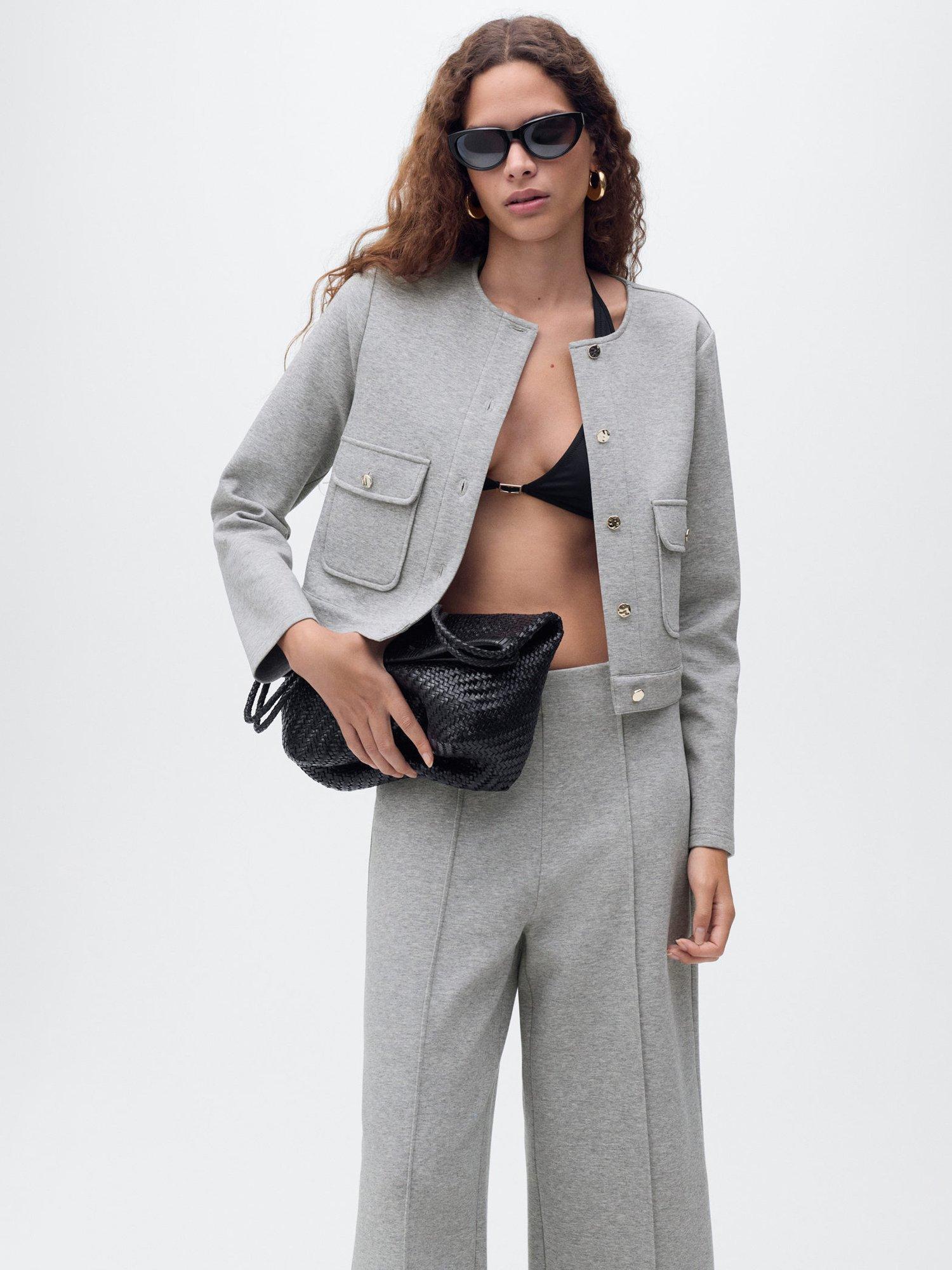 Product image 1 of 7, which shows Mango Pocket Detail Cropped Jacket, Medium Grey, S