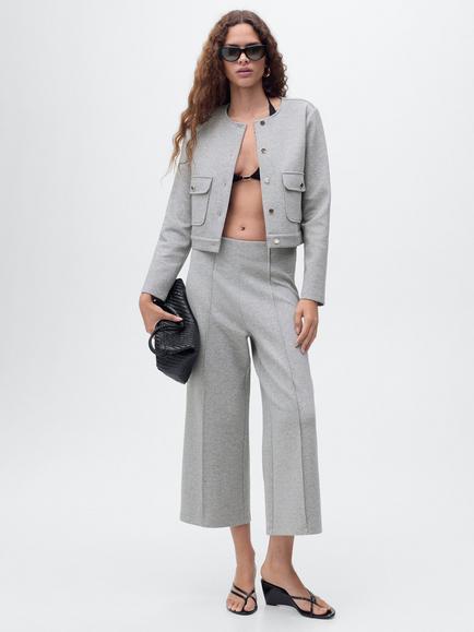 Mango Pocket Detail Cropped Jacket - view 2, Medium Grey
