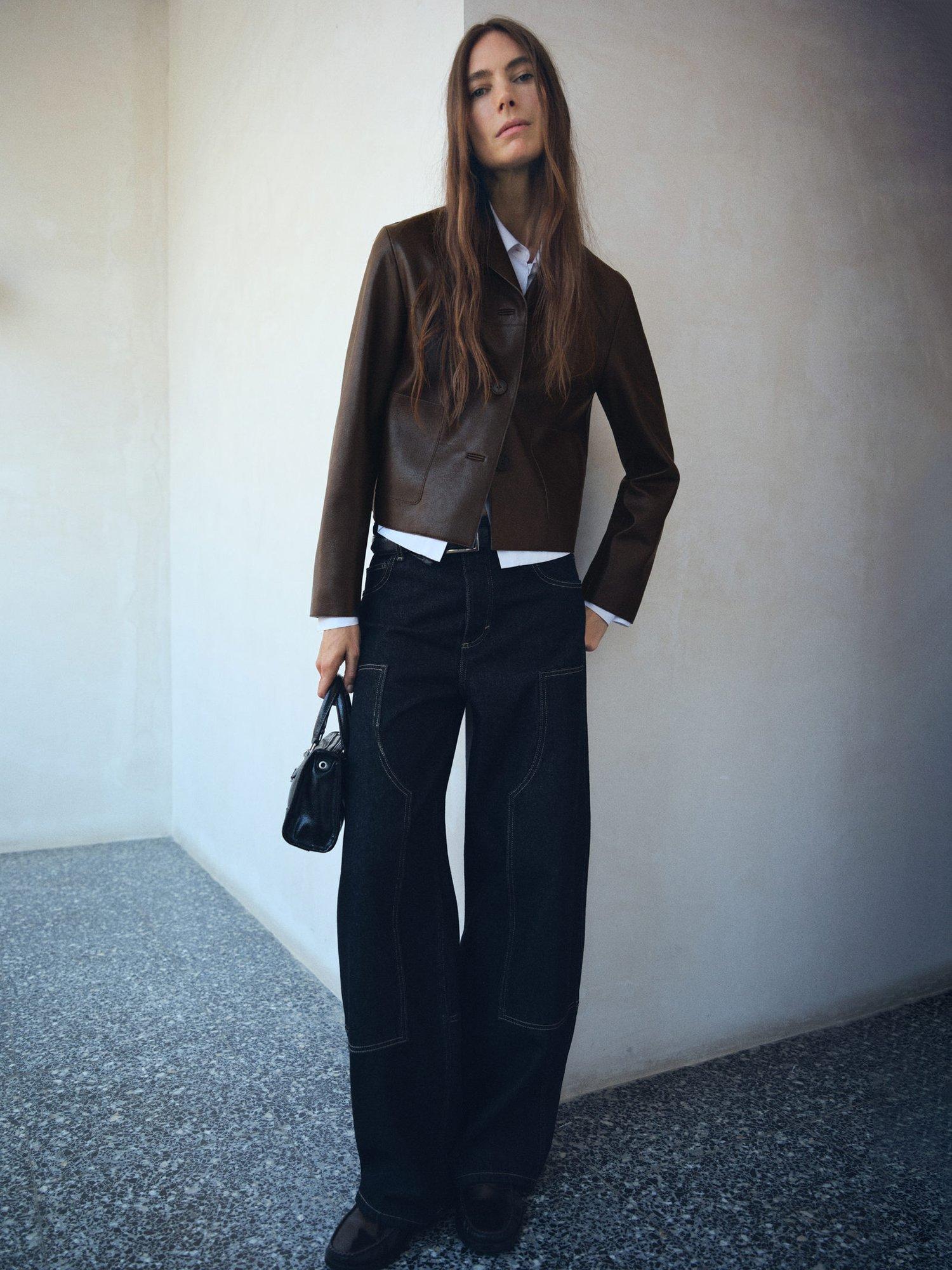 Product image 2 of 7, which shows Mango Sabi Faux Leather Jacket , Dark Brown, XXXL