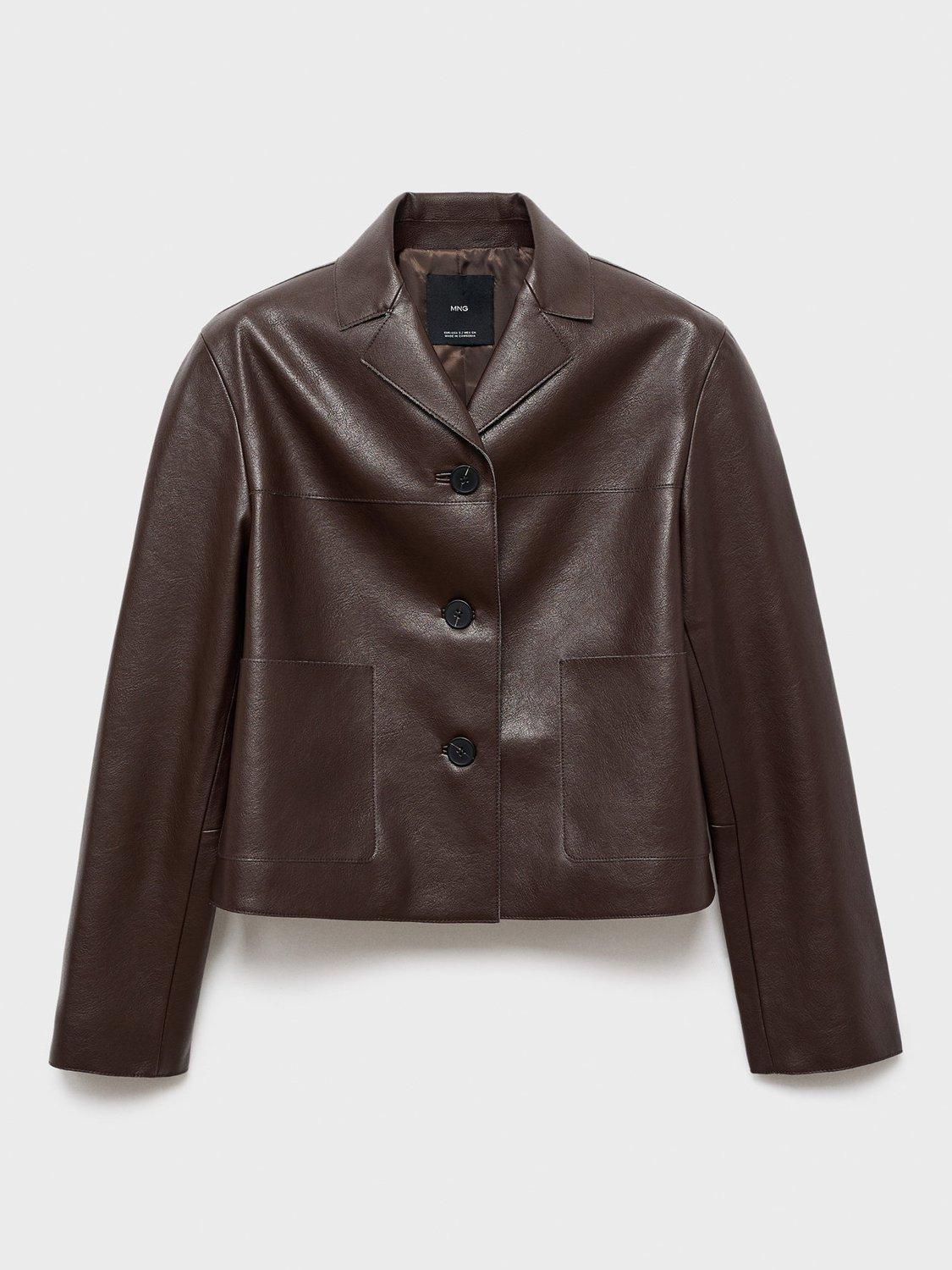 Product image 3 of 7, which shows Mango Sabi Faux Leather Jacket , Dark Brown, XXXL