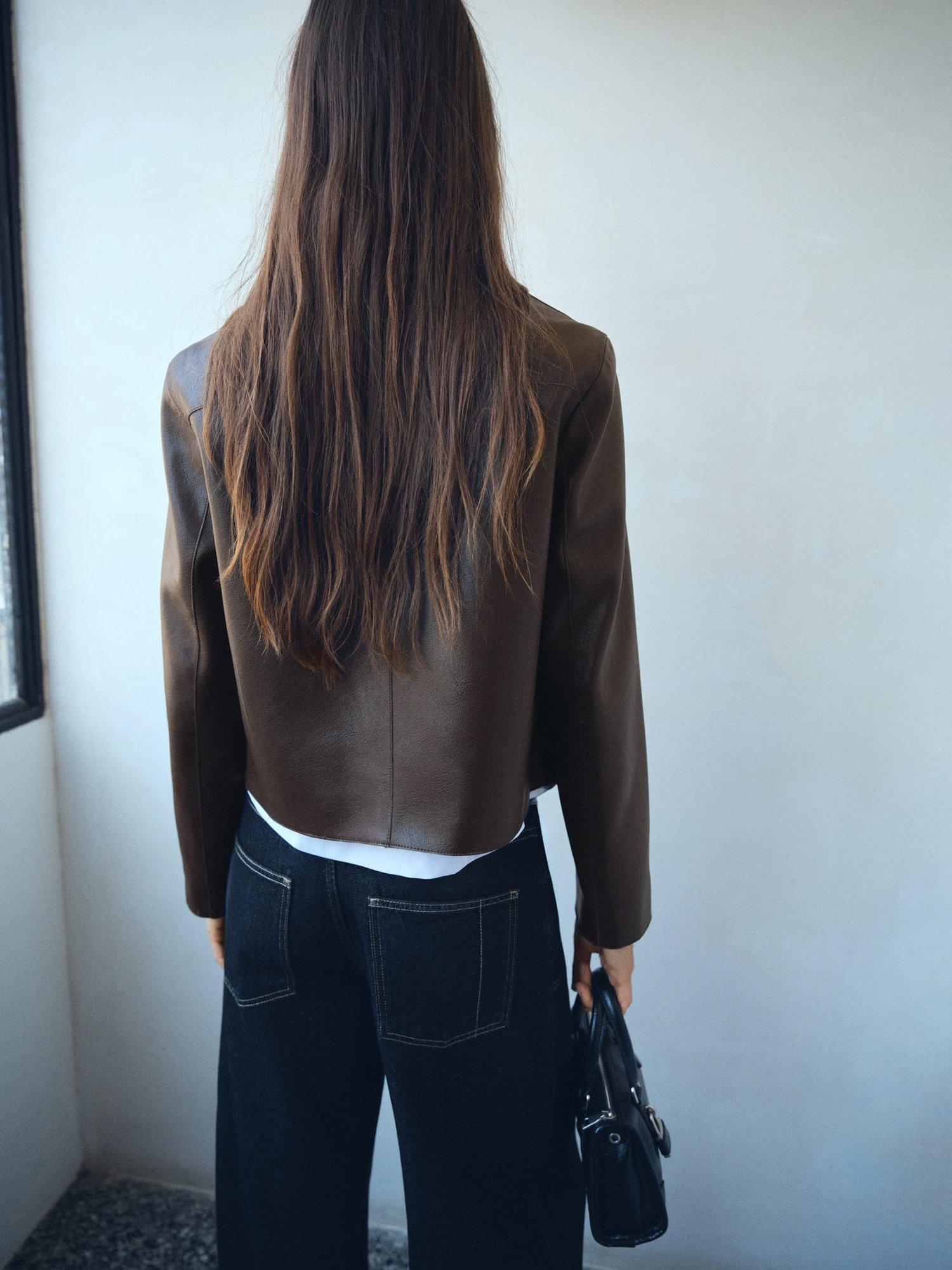 Product image 4 of 7, which shows Mango Sabi Faux Leather Jacket , Dark Brown, XXXL