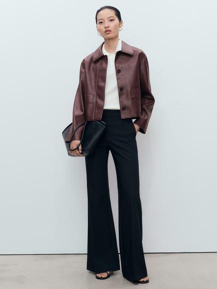 Mango Sabina Faux Leather Jacket - view 2, Burgundy