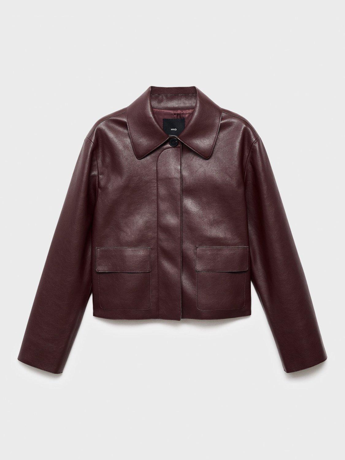 Product image 3 of 9, which shows Mango Sabina Faux Leather Jacket, Dark Red, XXXL