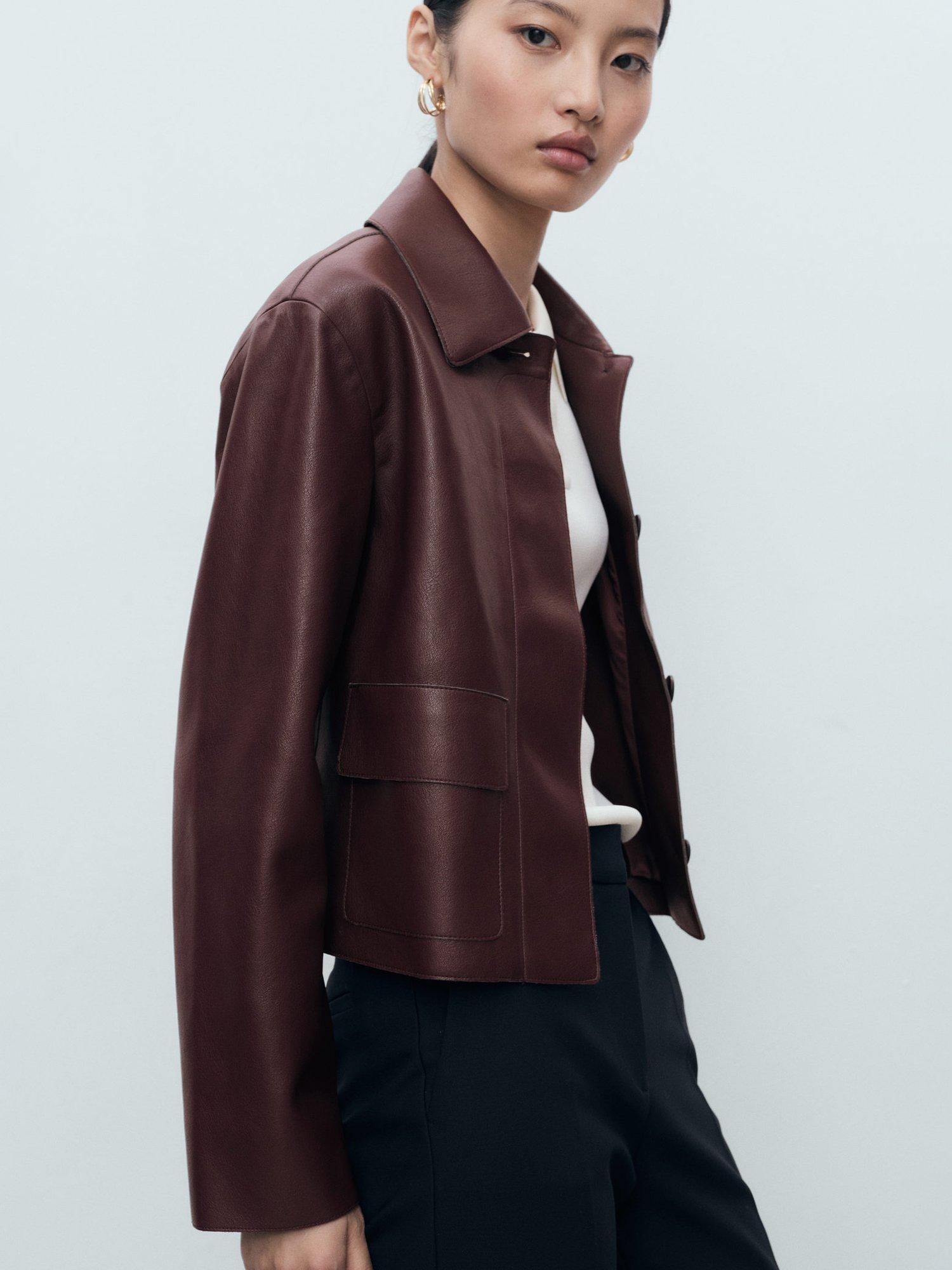 Product image 7 of 9, which shows Mango Sabina Faux Leather Jacket, Dark Red, XXXL